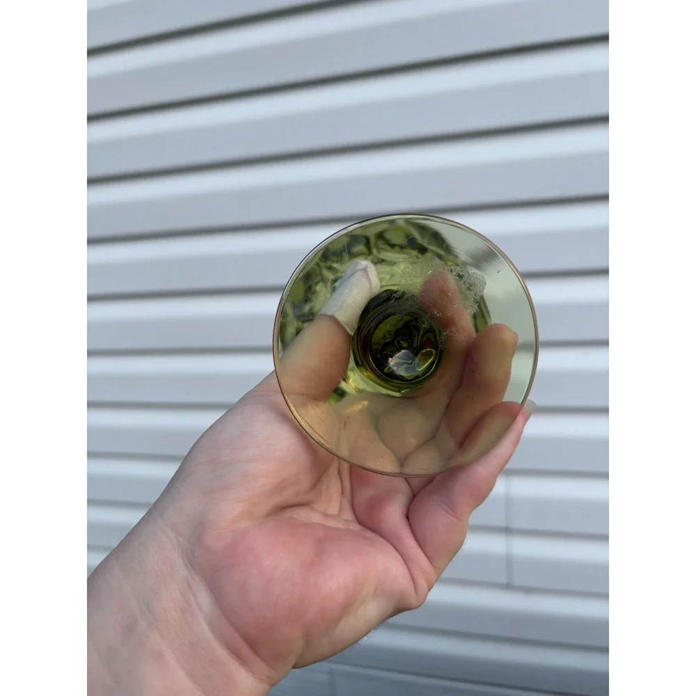 Imperial Glass Provincial Green Thumbprint Honeycomb Water Goblet 6 inch Vintage